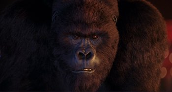 Movie still from “Mighty Joe Young” (1998), directed by Ron Underwood – A gorilla's face in the dark; Extreme Close Up shot, Low angle