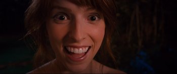 Movie still from “Mike and Dave Need Wedding Dates” (2016), directed by Jake Szymanski – A woman's open mouth and eyes; Extreme Close Up shot, Overhead angle