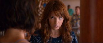 Movie still from “Mike and Dave Need Wedding Dates” (2016), directed by Jake Szymanski – A person with long red hair; Close Up shot, Over the shoulder angle