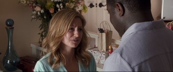Movie still from “Mike and Dave Need Wedding Dates” (2016), directed by Jake Szymanski – A woman talking to a man at a table; Close Up shot, Over the shoulder angle