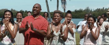 Movie still from “Mike and Dave Need Wedding Dates” (2016), directed by Jake Szymanski – A group of people standing next to a body of water; Medium shot, Over the shoulder angle