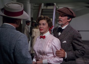 Movie still from “Million Dollar Mermaid” (1952), directed by Mervyn LeRoy – A man and a woman dressed up as mary poppins; Medium shot, Over the shoulder angle