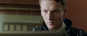 Movie still from “Mindhorn” (2016), directed by Sean Foley – A person with green eyes; Close Up shot, Low angle