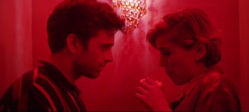 Movie still from “Monday” (2020), directed by Argyris Papadimitropoulos – A man and a woman looking at one another; Close Up shot, Over the shoulder angle