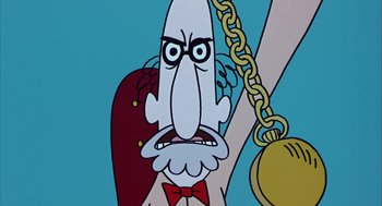 Movie still from “Monkeybone” (2001), directed by Henry Selick – An animated character with an angry expression on his face; Close Up shot, Low angle