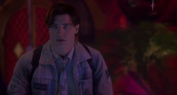 Movie still from “Monkeybone” (2001), directed by Henry Selick – A young man in a jacket is looking at the camera; Medium shot, Low angle