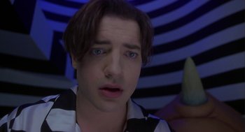 Movie still from “Monkeybone” (2001), directed by Henry Selick – A person wearing a striped shirt; Close Up shot, Low angle