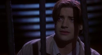 Movie still from “Monkeybone” (2001), directed by Henry Selick – A person with long brown hair; Close Up shot, Low angle