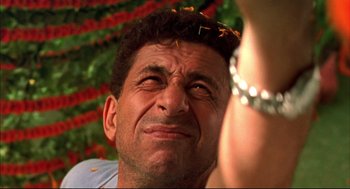 Movie still from “Monsoon Wedding” (2001), directed by Mira Nair – A man's face looking upward; Extreme Close Up shot, Low angle