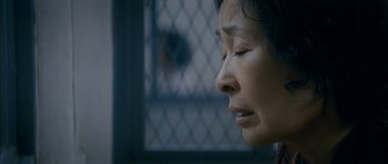 Movie still from “Mother” (2009), directed by Bong Joon Ho – An older woman with a sad look on her face; Close Up shot, High angle