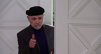Movie still from “Mother's Day” (2016), directed by Garry Marshall – An older man wearing a hat and a jacket; Medium shot, Over the shoulder angle