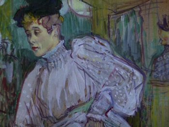 Movie still from “Moulin Rouge” (1952), directed by John Huston – An oil painting of a woman wearing a white dress; Close Up shot, Low angle