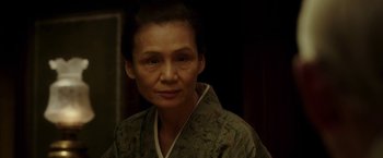 Movie still from “Mr. Holmes” (2015), directed by Bill Condon – A person wearing a kimono; Close Up shot, Low angle