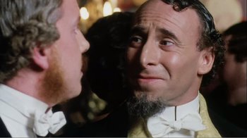 Movie still from “Mrs. Brown” (1997), directed by John Madden – A man with a beard and a mustache is looking at another man with a beard and a mustache; Close Up shot, Over the shoulder angle