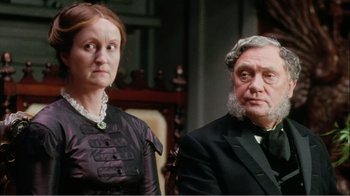 Movie still from “Mrs. Brown” (1997), directed by John Madden – A man and a woman dressed up as abraham lincoln and susan b; Close Up shot, Over the shoulder angle