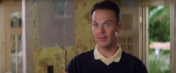 Movie still from “Multiplicity” (1996), directed by Harold Ramis – A person wearing a sweater; Close Up shot, Low angle