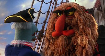 Movie still from “Muppet Treasure Island” (1996), directed by David Lane – A stuffed animal on a boat; Close Up shot, Low angle