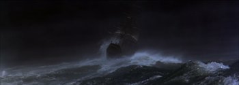Movie still from “Mutiny on the Bounty” (1962), directed by George Seaton – A ship in the middle of the ocean at night; Extreme Wide shot, Low angle