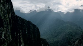 Movie still from “My Best Fiend” (1999), directed by Werner Herzog – A view of a mountain range from a distance; Extreme Wide shot, Low angle
