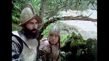 Movie still from “My Best Fiend” (1999), directed by Werner Herzog – A man and a woman dressed in medieval clothing; Medium shot, Over the shoulder angle