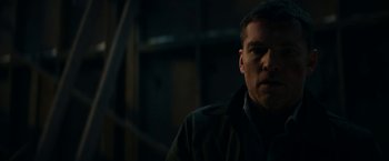 Movie still from “Fractured” (2019), directed by Brad Anderson – A person wearing a jacket; Close Up shot, Low angle