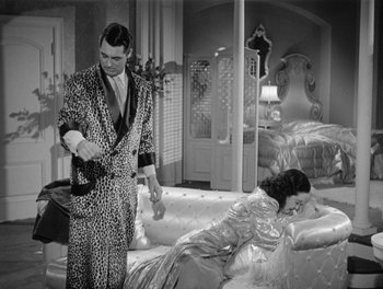 Movie still from “My Favorite Wife” (1940), directed by Garson Kanin – A man and a woman are in a bedroom; Wide shot, High angle