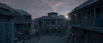 Movie still from “Gangubai Kathiawadi” (2022), directed by Sanjay Leela Bhansali – An empty street with a building in the background; Extreme Wide shot, High angle