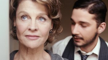 Movie still from “New York, I Love You” (2008), directed by Wen Jiang – An older woman and a younger man looking at each other; Close Up shot, Over the shoulder angle