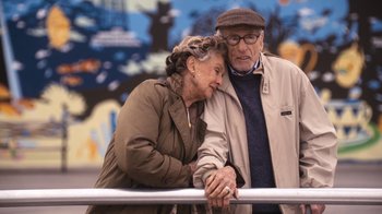 Movie still from “New York, I Love You” (2008), directed by Wen Jiang – An older man standing next to an older woman; Medium shot, High angle