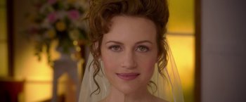 Movie still from “Gerald's Game” (2017), directed by Mike Flanagan – A woman's face with a veil; Close Up shot, Over the shoulder angle