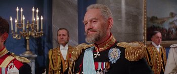 Movie still from “Nicholas and Alexandra” (1971), directed by Franklin J. Schaffner – An older man in a military uniform with a long beard; Medium shot, Low angle