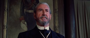 Movie still from “Nicholas and Alexandra” (1971), directed by Franklin J. Schaffner – An old man with a beard and a white mustache; Close Up shot, Low angle