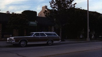 Movie still from “Night Moves” (1975), directed by Arthur Penn – An old car parked on the side of the street; Extreme Wide shot, Low angle