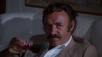 Movie still from “Night Moves” (1975), directed by Arthur Penn – A person holding a glass of red wine; Close Up shot, High angle