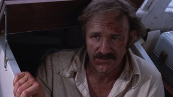 Movie still from “Night Moves” (1975), directed by Arthur Penn – A person wearing a shirt; Close Up shot, High angle