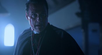 Movie still from “Nightmare Cinema” (2018), directed by Alejandro Brugués – A person with blood on his face; Close Up shot, Low angle