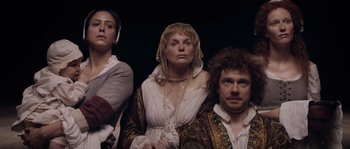 Movie still from “Nightwatching” (2007), directed by Peter Greenaway – A group of people standing next to each other; Medium shot, Overhead angle