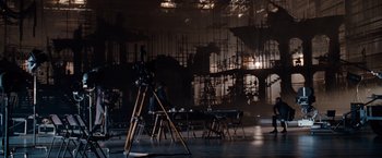 Movie still from “Nine” (2009), directed by Rob Marshall – A camera set up in a dark room; Extreme Wide shot, High angle