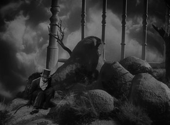 Movie still from “No Time for Love” (1943), directed by Mitchell Leisen – An image of a scene in a movie setting; Wide shot, Low angle