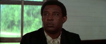 Movie still from “Norma Rae” (1979), directed by Martin Ritt – A person wearing a suit and tie; Close Up shot, Low angle