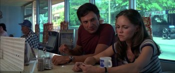 Movie still from “Norma Rae” (1979), directed by Martin Ritt – A man and a woman sitting in front of a computer; Medium shot, Low angle