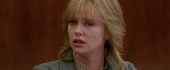 Movie still from “North Country” (2005), directed by Niki Caro – A person wearing a jacket; Close Up shot, Over the shoulder angle