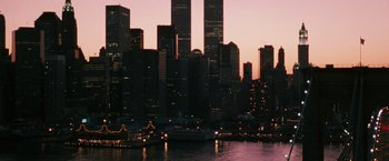 Movie still from “Notorious” (2009), directed by George Tillman Jr. – A view of a city skyline at night; Extreme Wide shot, High angle