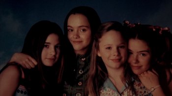 Movie still from “Now and Then” (1995), directed by Lesli Linka Glatter – A group of young girls standing next to each other; Close Up shot, Overhead angle