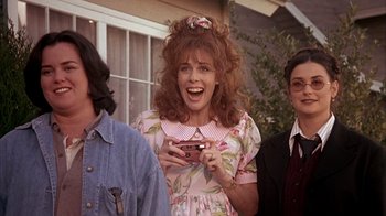 Movie still from “Now and Then” (1995), directed by Lesli Linka Glatter – A group of people standing next to each other; Medium shot, Over the shoulder angle