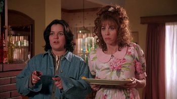 Movie still from “Now and Then” (1995), directed by Lesli Linka Glatter – Two women standing next to each other holding a tray; Medium shot, High angle
