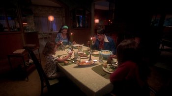 Movie still from “Now and Then” (1995), directed by Lesli Linka Glatter – A group of people sitting at a dinner table; Wide shot, High angle