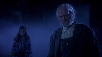 Movie still from “Now and Then” (1995), directed by Lesli Linka Glatter – An old man standing next to a little girl; Medium shot, Over the shoulder angle