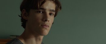 Movie still from “Oculus” (2013), directed by Mike Flanagan – A young man's face in a room; Close Up shot, Over the shoulder angle