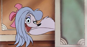 Movie still from “Oliver & Company” (1988), directed by George Scribner – A cartoon character's face; Close Up shot, High angle